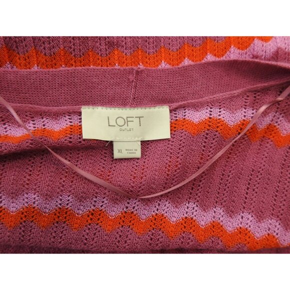Ann Taylor Loft Open Front Knit Cardigan Duster Sweater Pink Red Striped Sz XL - Picture 8 of 9